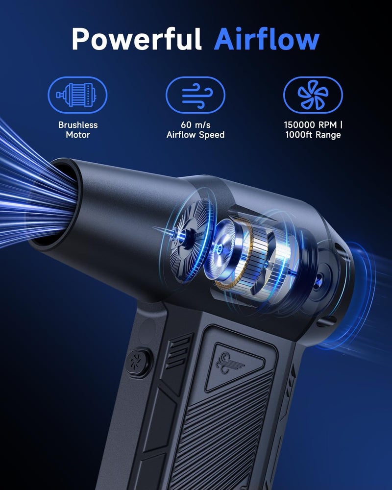 RapAir Compressed Air Duster, 150000RPM Super Power Cordless Electric Air Duster, Fast Charging Rechargeable Air Blower Vacuum Cleaner 3-Gear Adjustable for Computer, Keyboard, Car, Outdoor and Home - Image 2